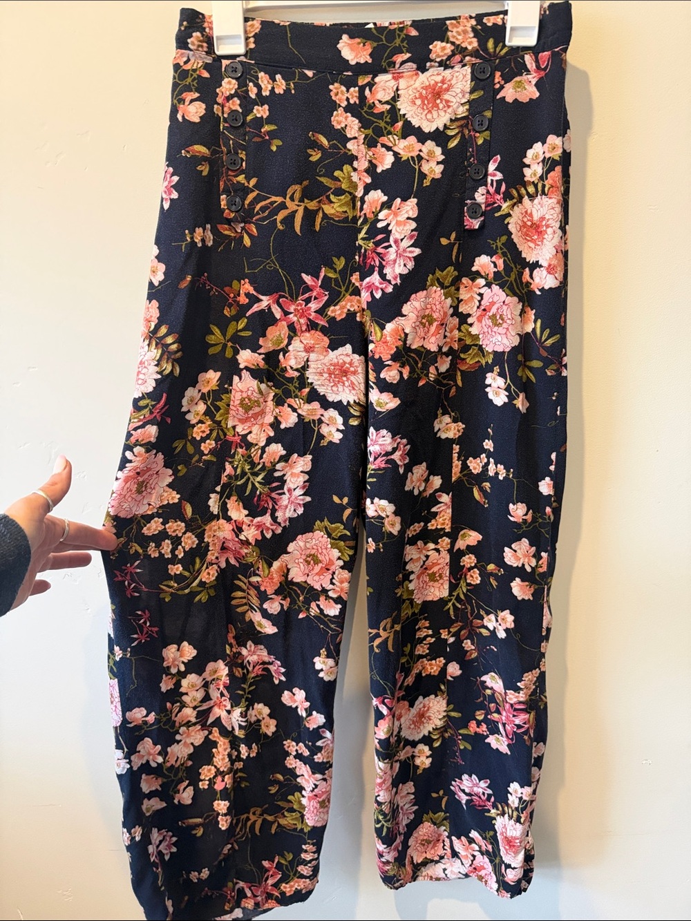 Xhilaration Black Wide-Leg Pants with Pink Floral Print